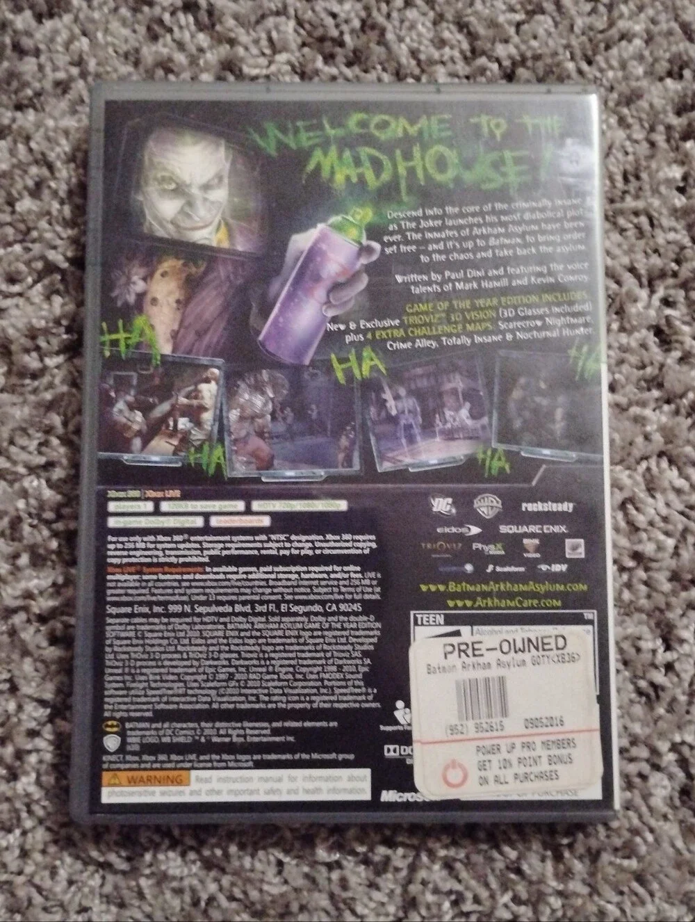 Batman: Arkham Asylum - Game of the Year Edition (Xbox 360) CIB w/ 3D Glasses